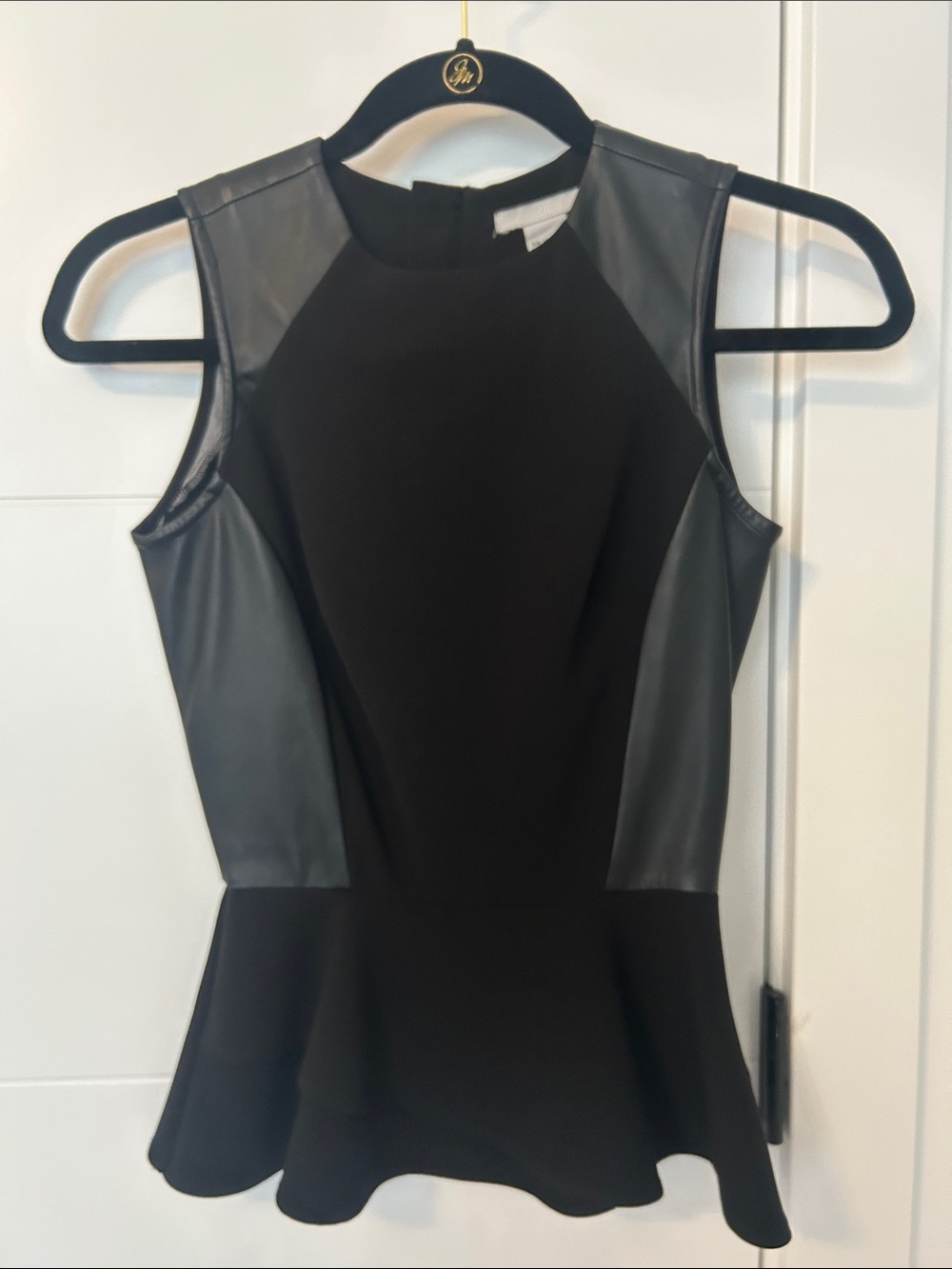 H&M Black Sleeveless Peplum Tank with Faux-Leather Insets 2